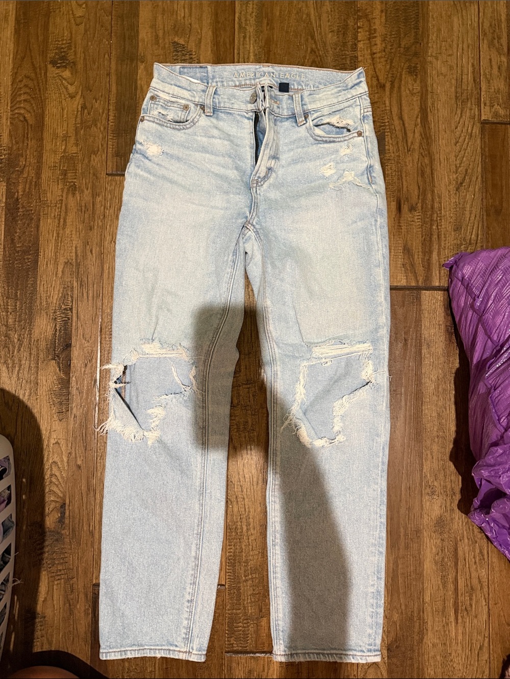 American Eagle Outfitters Light Blue Distressed Straight Leg Jeans